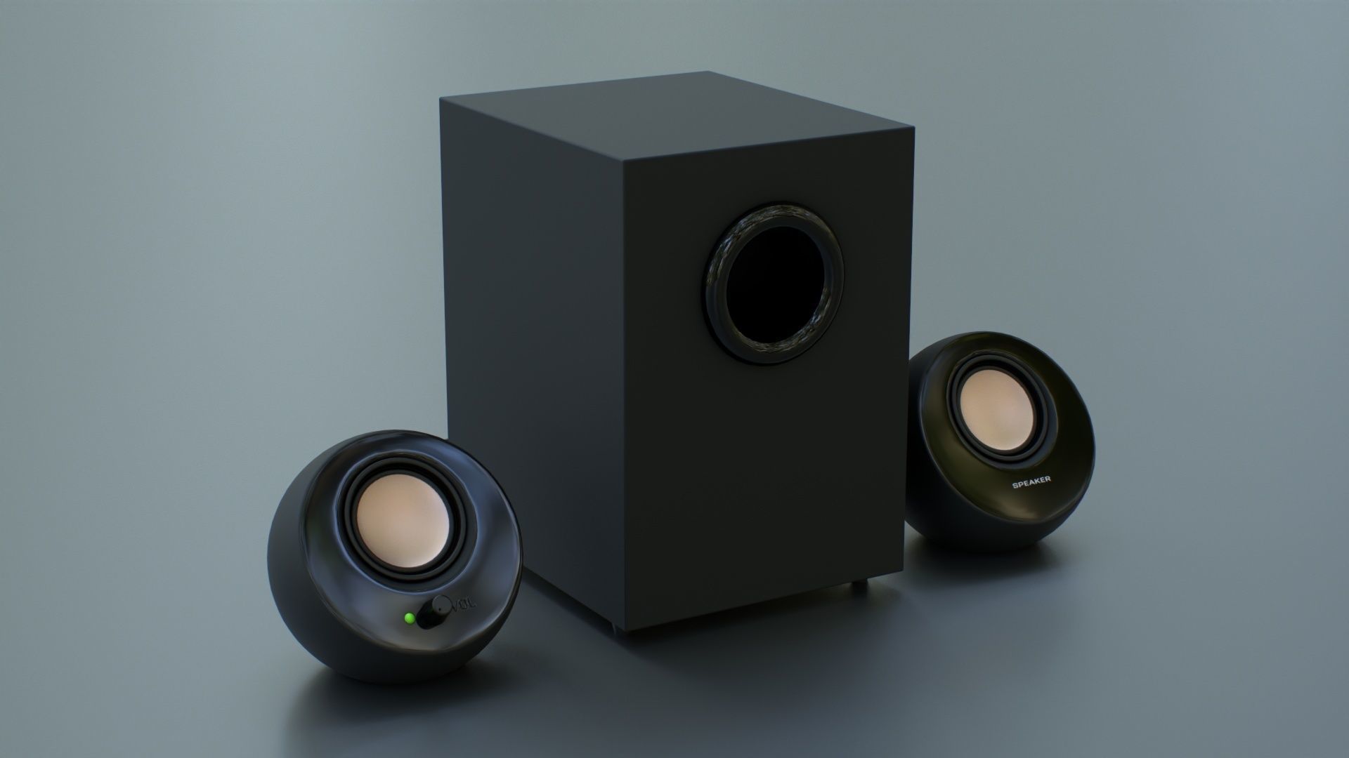 PC Speaker with Subwoofer Low-poly 3D model_17