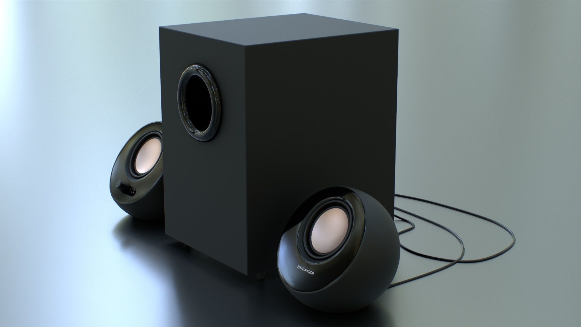 PC Speaker with Subwoofer Low-poly 3D model_4