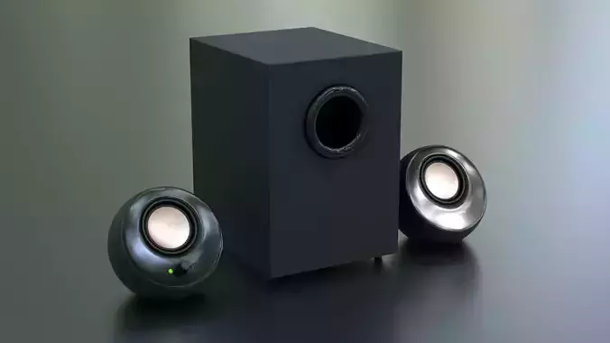 PC Speaker with Subwoofer Low-poly 3D model