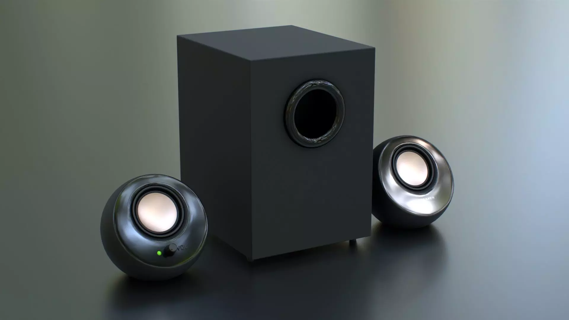 PC Speaker with Subwoofer Low-poly 3D model_0