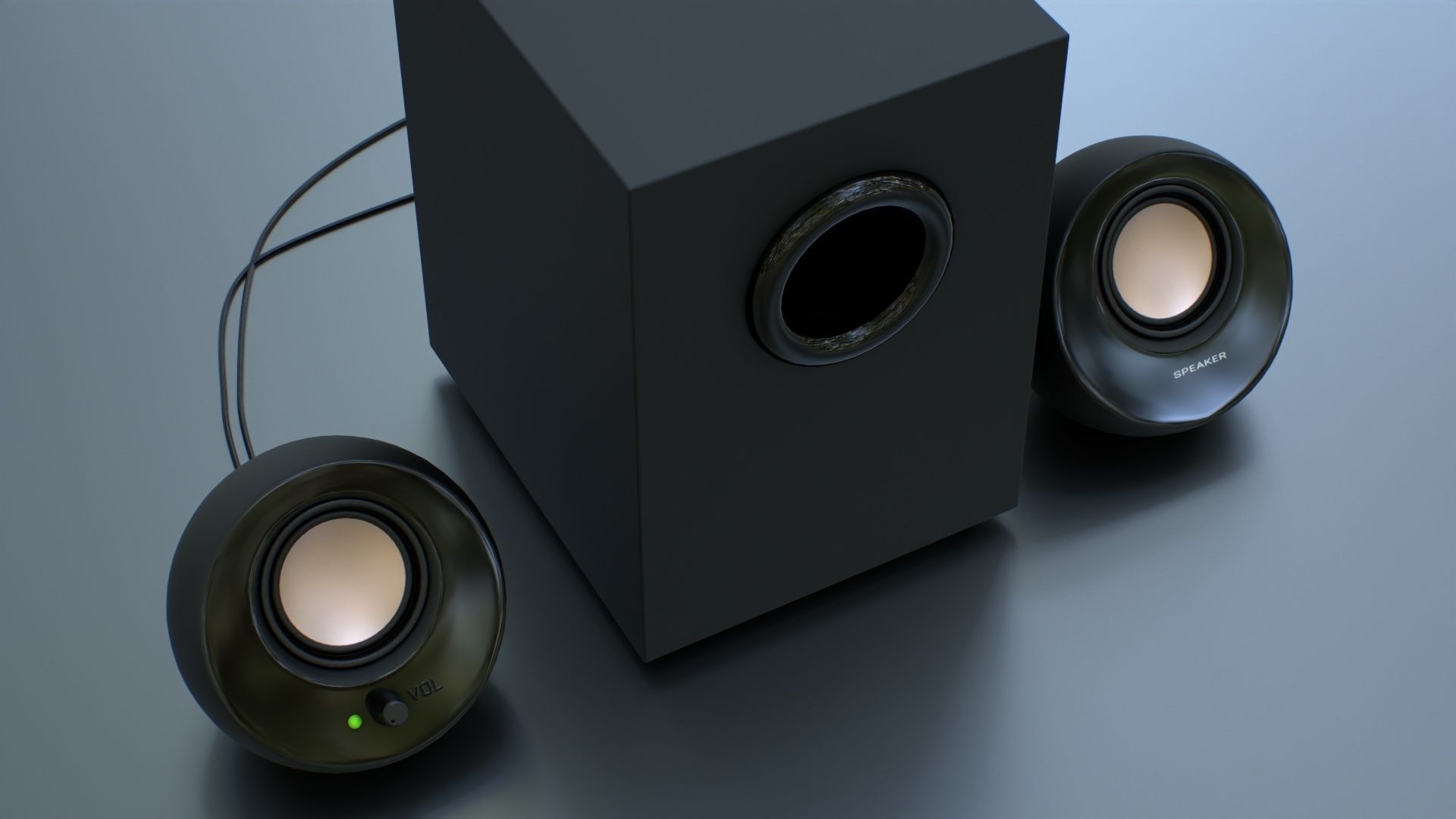 PC Speaker with Subwoofer Low-poly 3D model_10