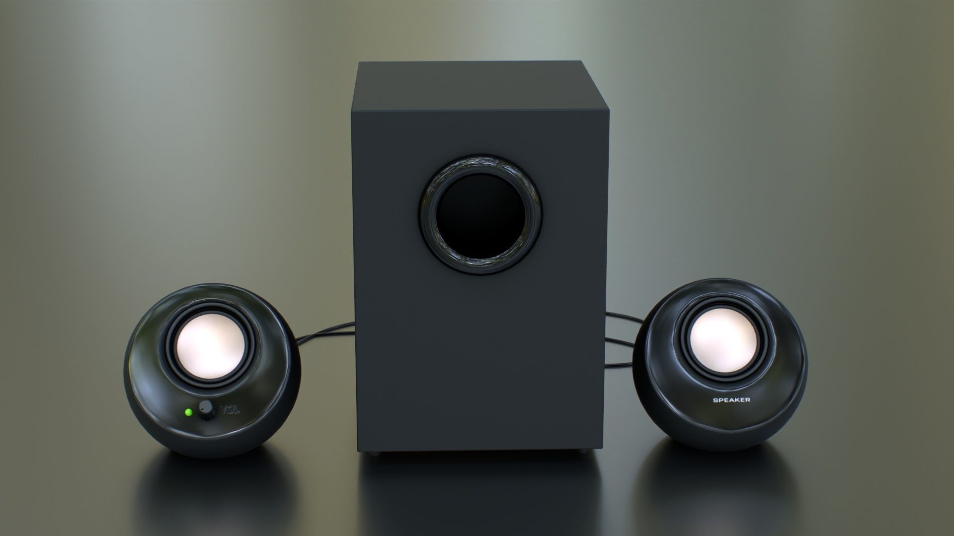 PC Speaker with Subwoofer Low-poly 3D model_2