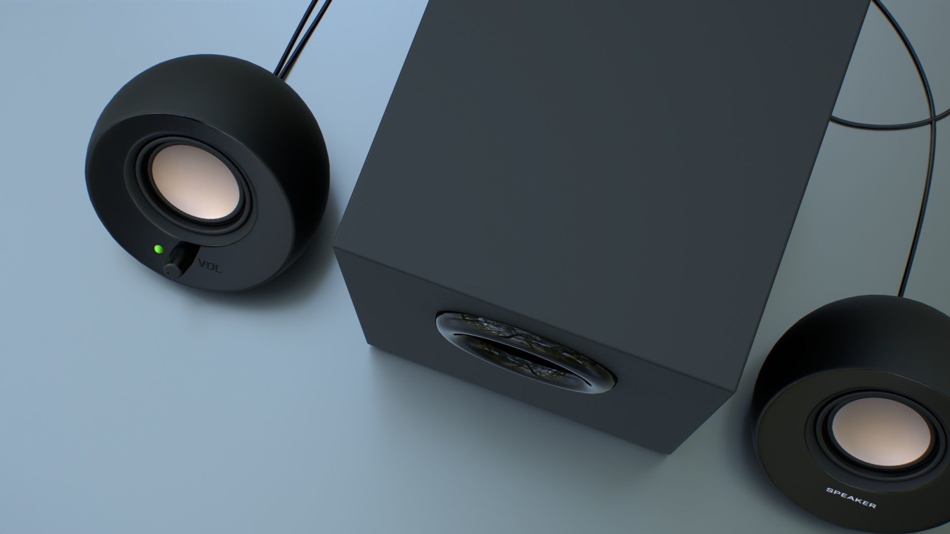 PC Speaker with Subwoofer Low-poly 3D model_16