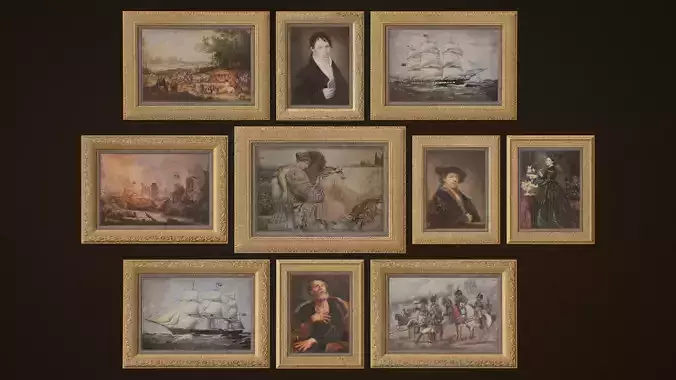 Victorian Paintings and Frames - PBR Game Ready Low-poly 3D model