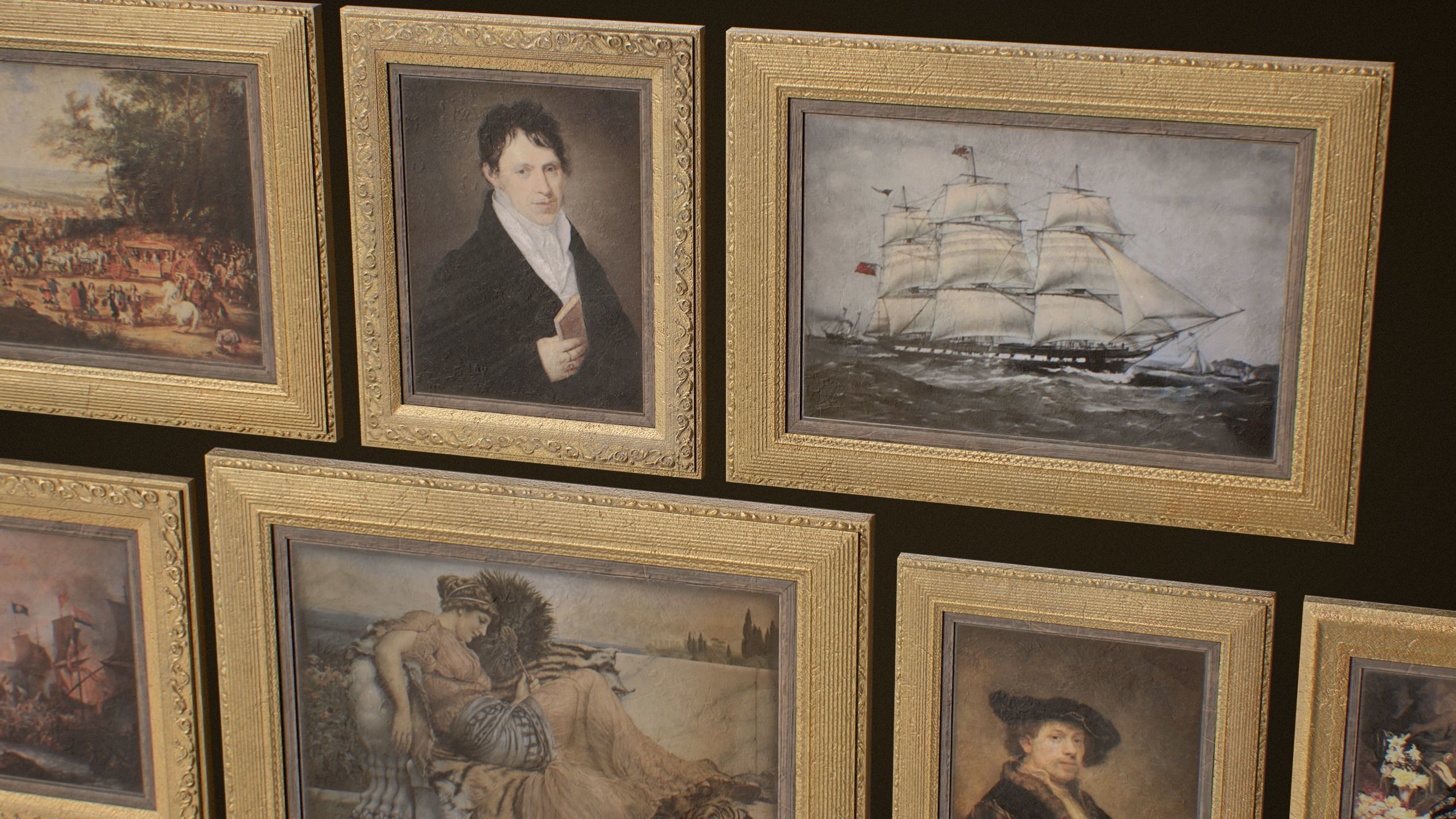 Victorian Paintings and Frames - PBR Game Ready Low-poly 3D model_5