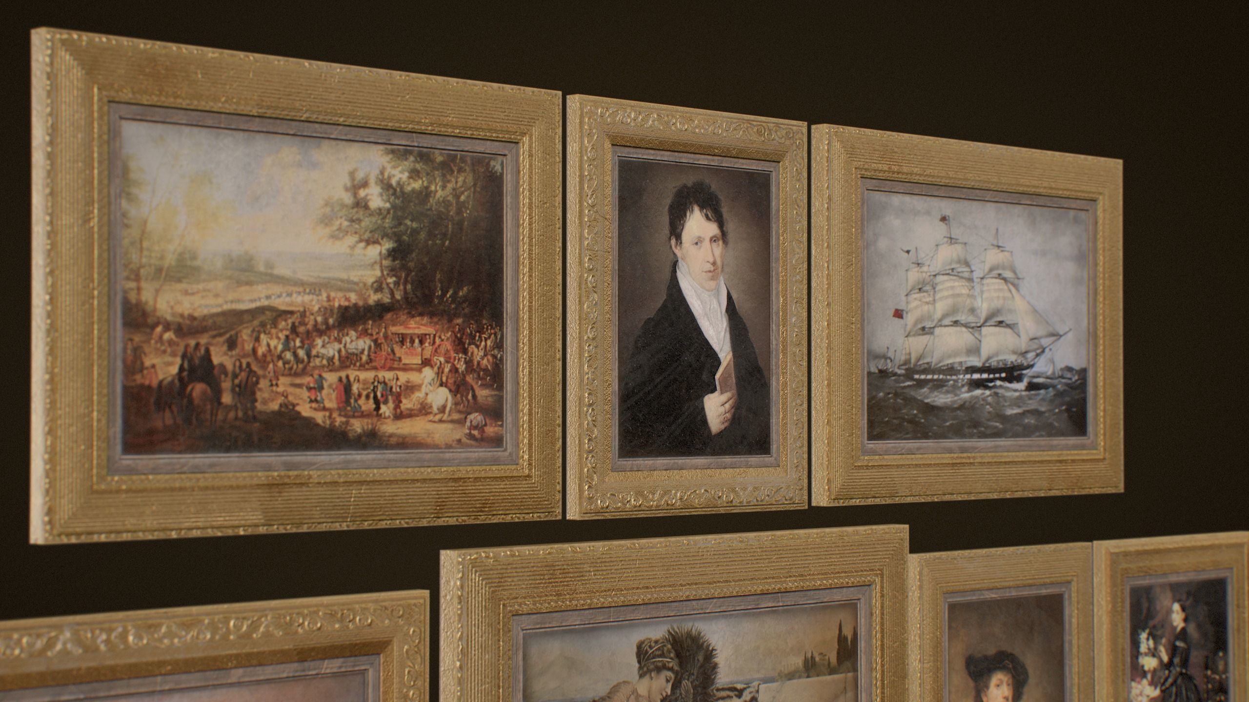 Victorian Paintings and Frames - PBR Game Ready Low-poly 3D model_11