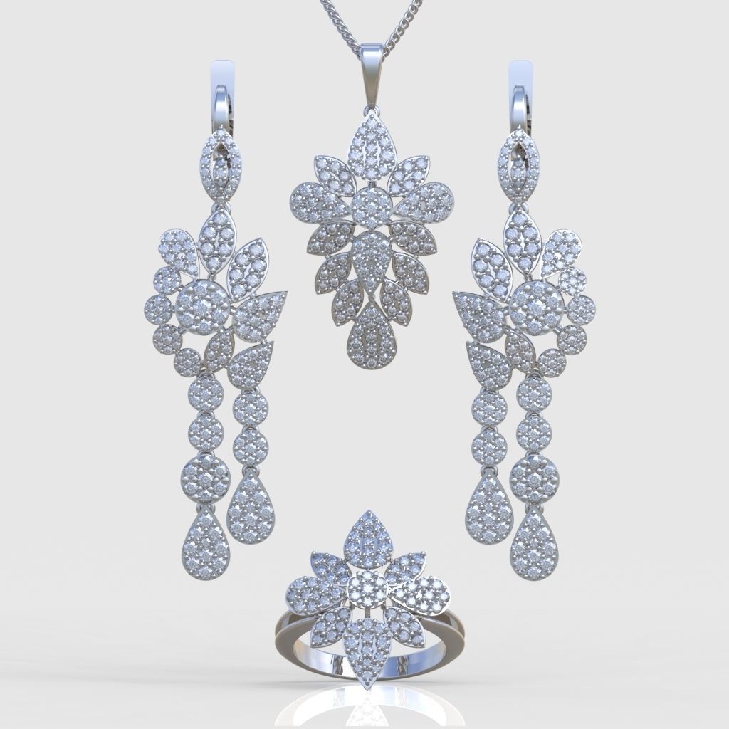 Ring Earring and Pendant Set 3D printable model 0067 3D Model Collection_9