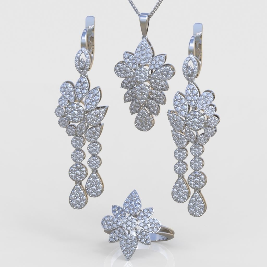 Ring Earring and Pendant Set 3D printable model 0067 3D Model Collection_3