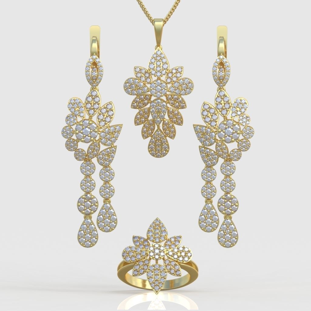 Ring Earring and Pendant Set 3D printable model 0067 3D Model Collection_8