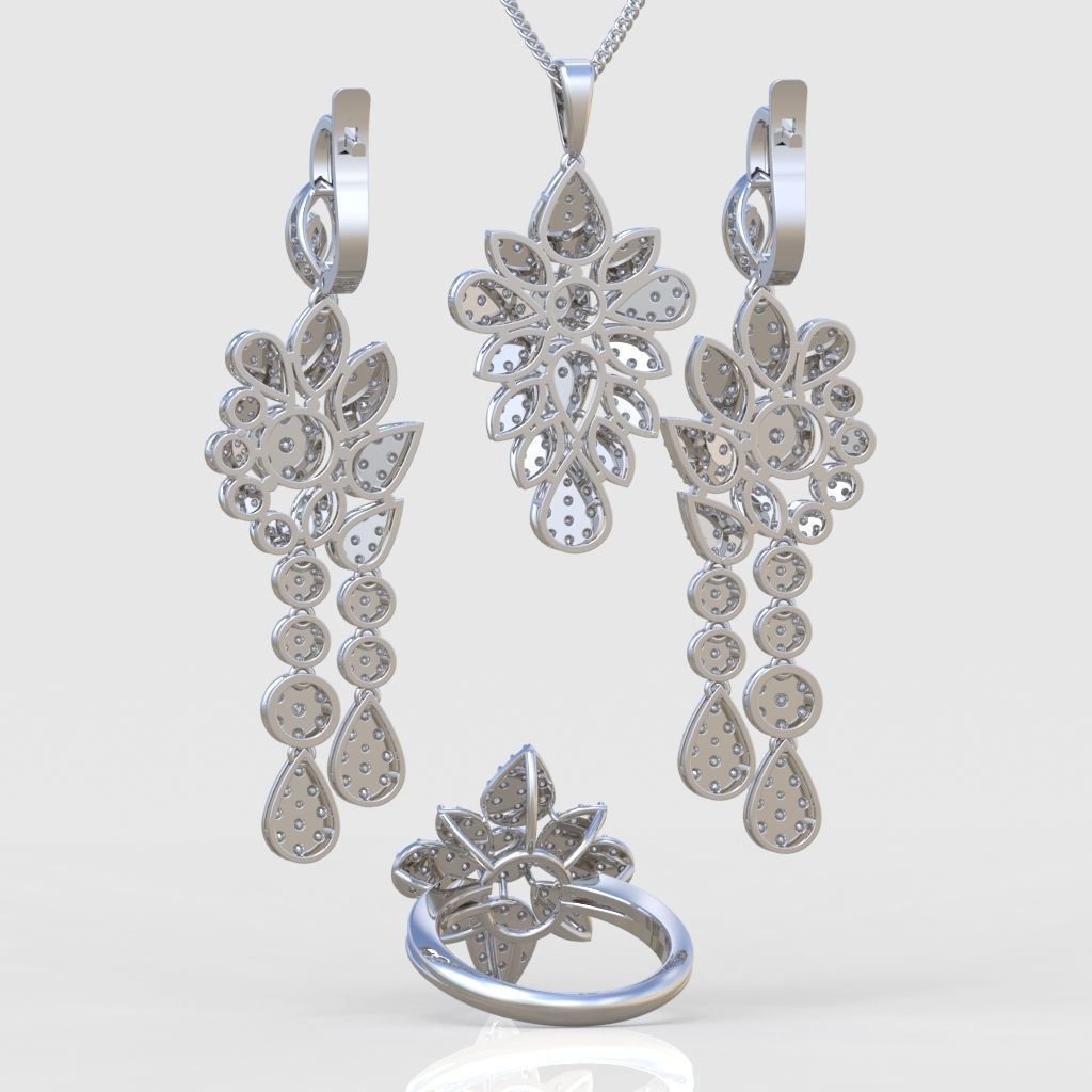 Ring Earring and Pendant Set 3D printable model 0067 3D Model Collection_7