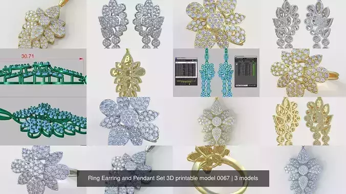 Ring Earring and Pendant Set 3D printable model 0067