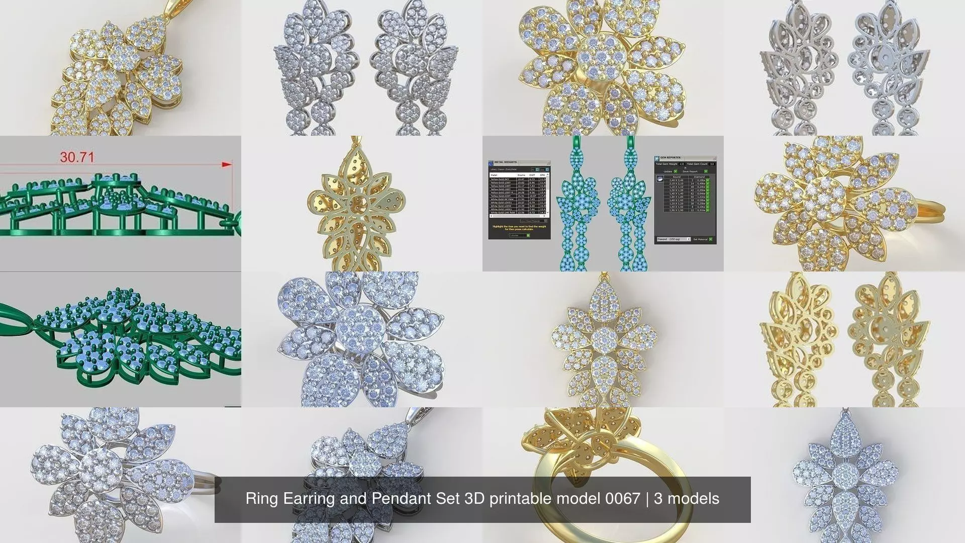 Ring Earring and Pendant Set 3D printable model 0067 3D Model Collection_1