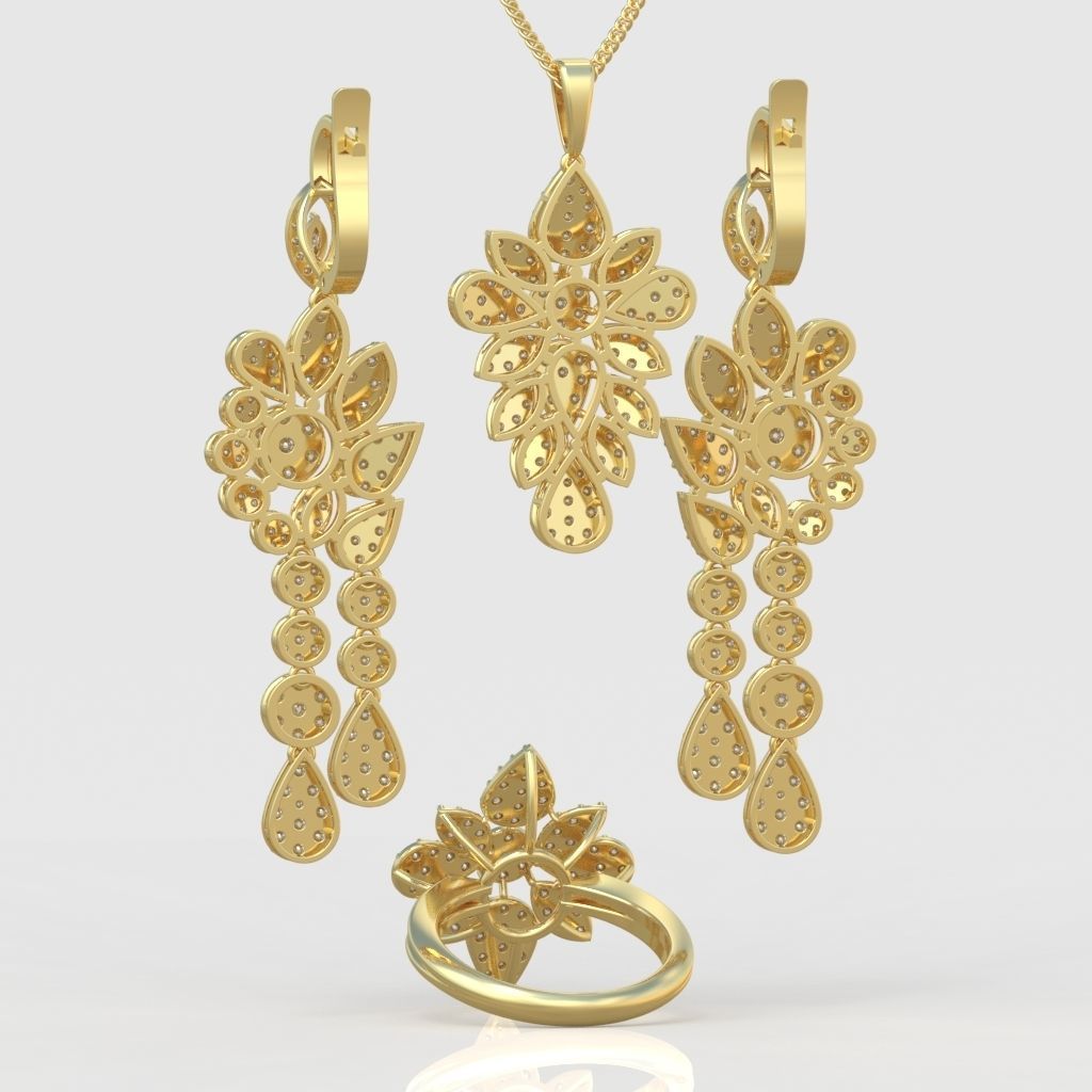 Ring Earring and Pendant Set 3D printable model 0067 3D Model Collection_6