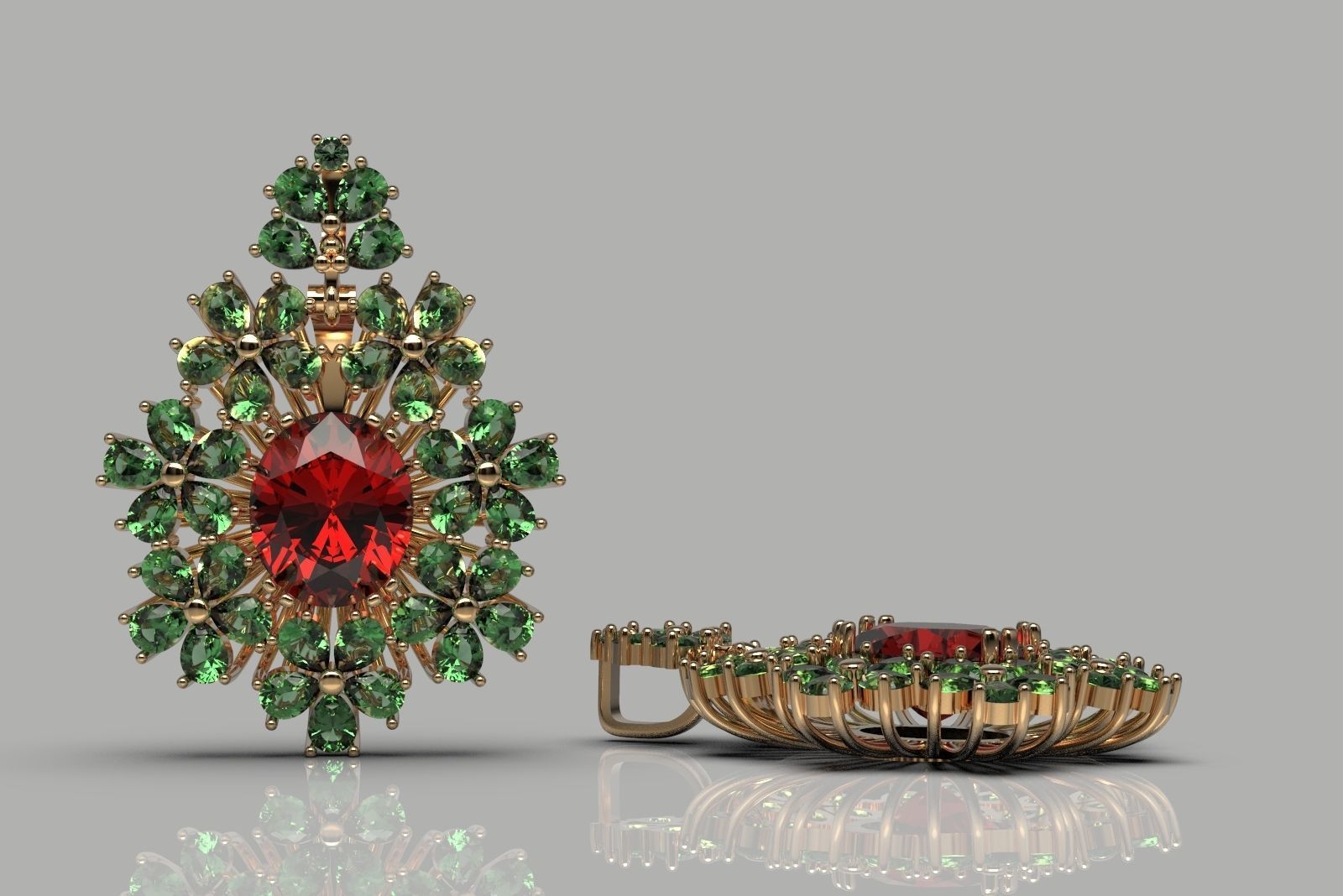 Elegant flower pendant with diamonds 3 3D print model_1