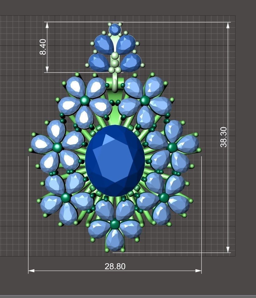 Elegant flower pendant with diamonds 3 3D print model_8