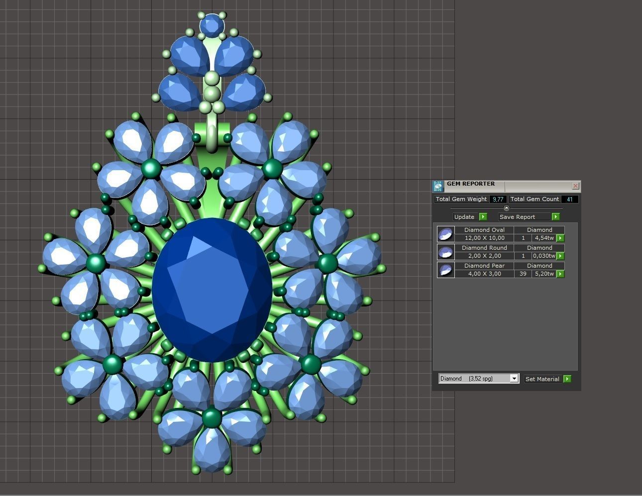 Elegant flower pendant with diamonds 3 3D print model_7