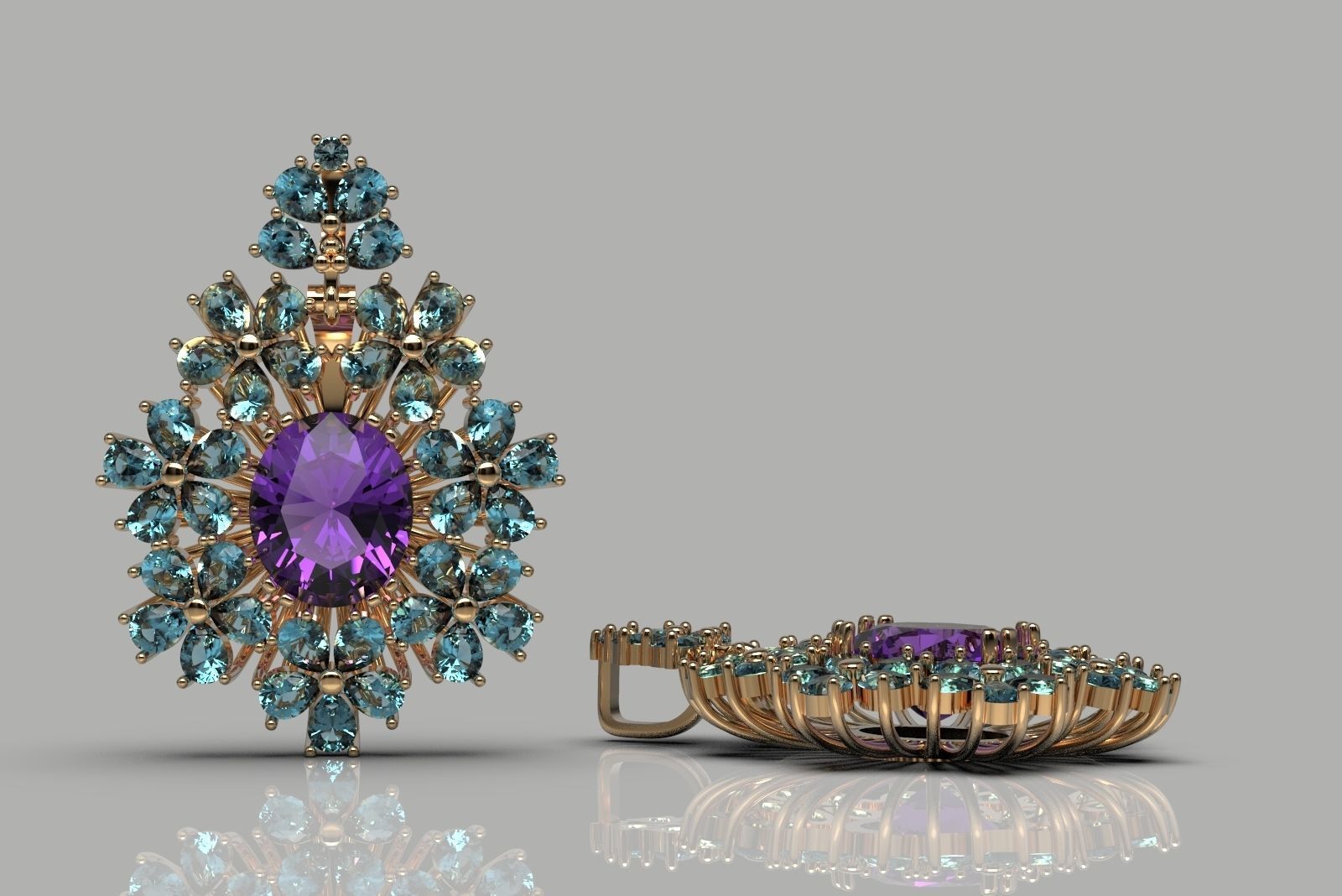 Elegant flower pendant with diamonds 3 3D print model_4