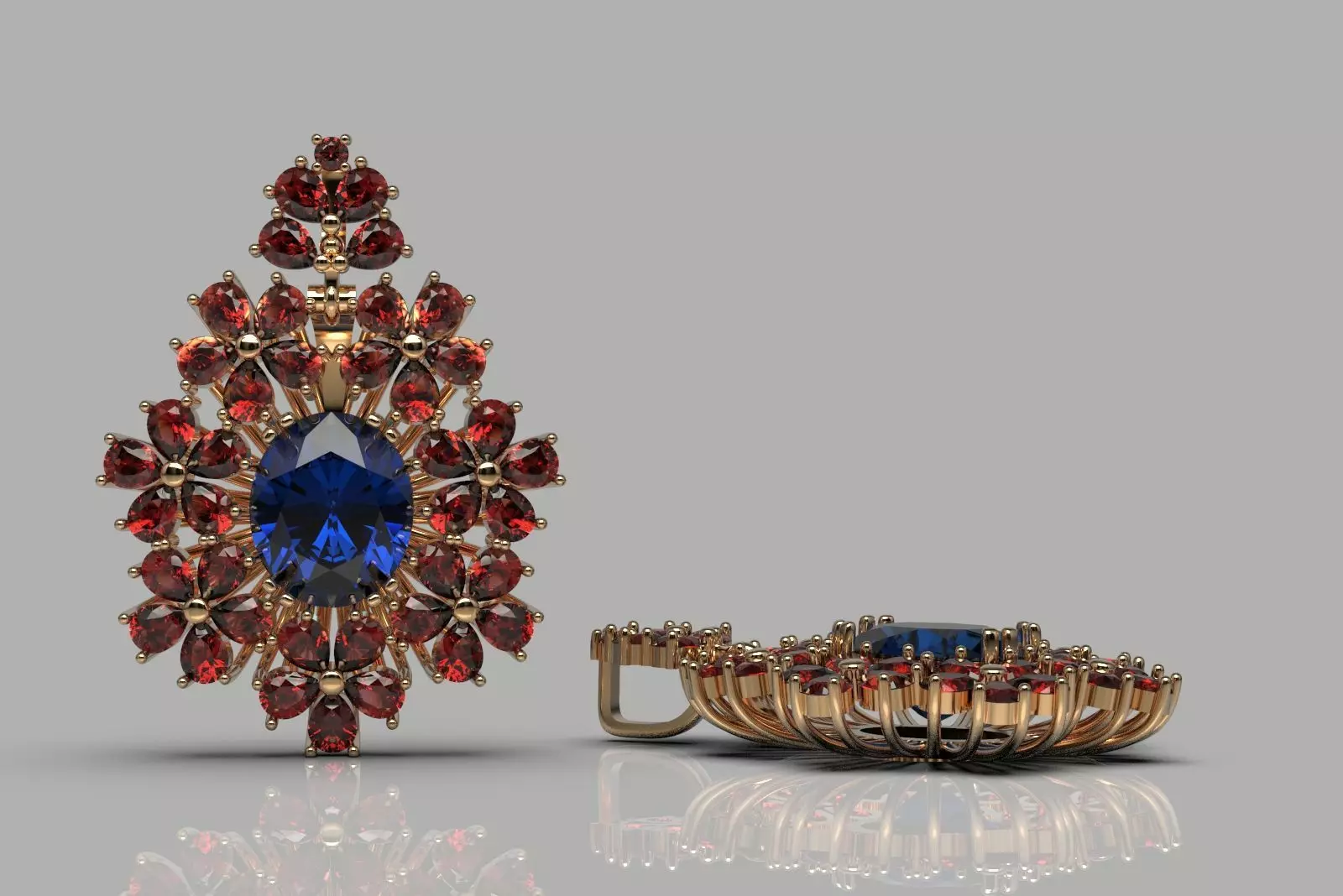 Elegant flower pendant with diamonds 3 3D print model_0