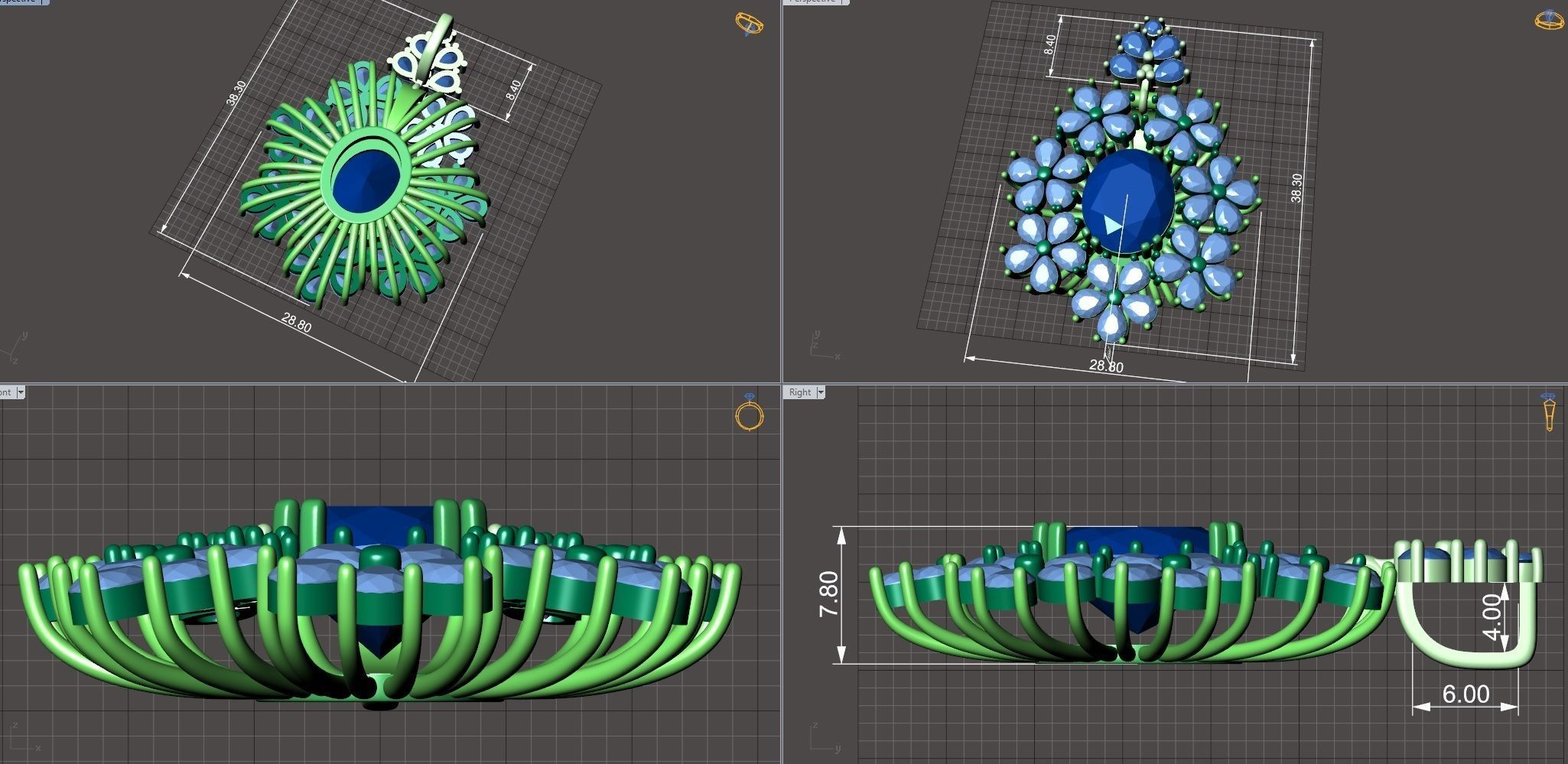 Elegant flower pendant with diamonds 3 3D print model_11