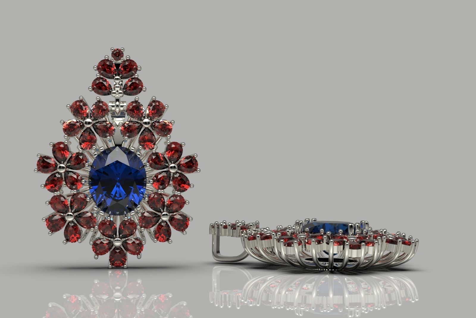 Elegant flower pendant with diamonds 3 3D print model_3