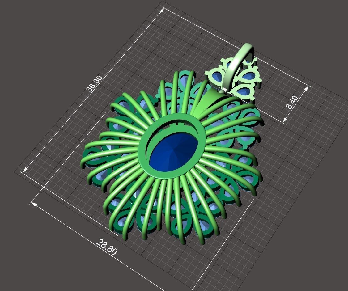 Elegant flower pendant with diamonds 3 3D print model_10