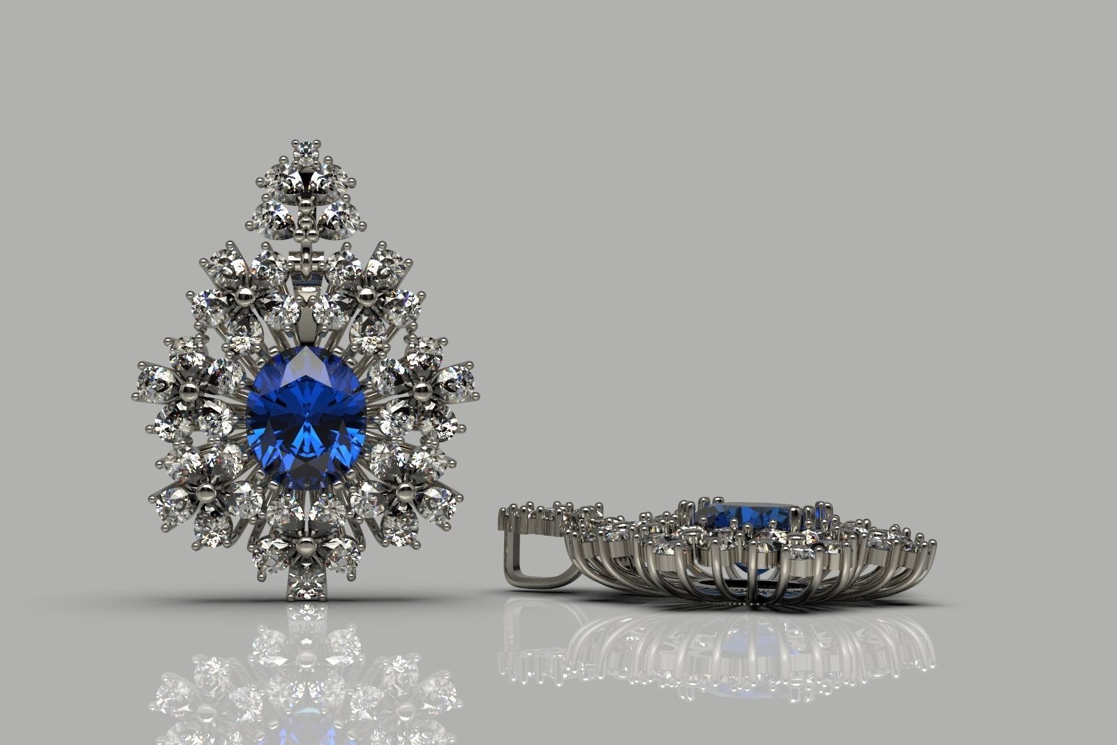 Elegant flower pendant with diamonds 3 3D print model_2