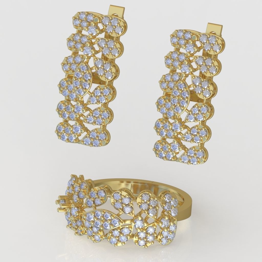 Ring and Earring Set 3D printable model 0068 3D Model Collection_2