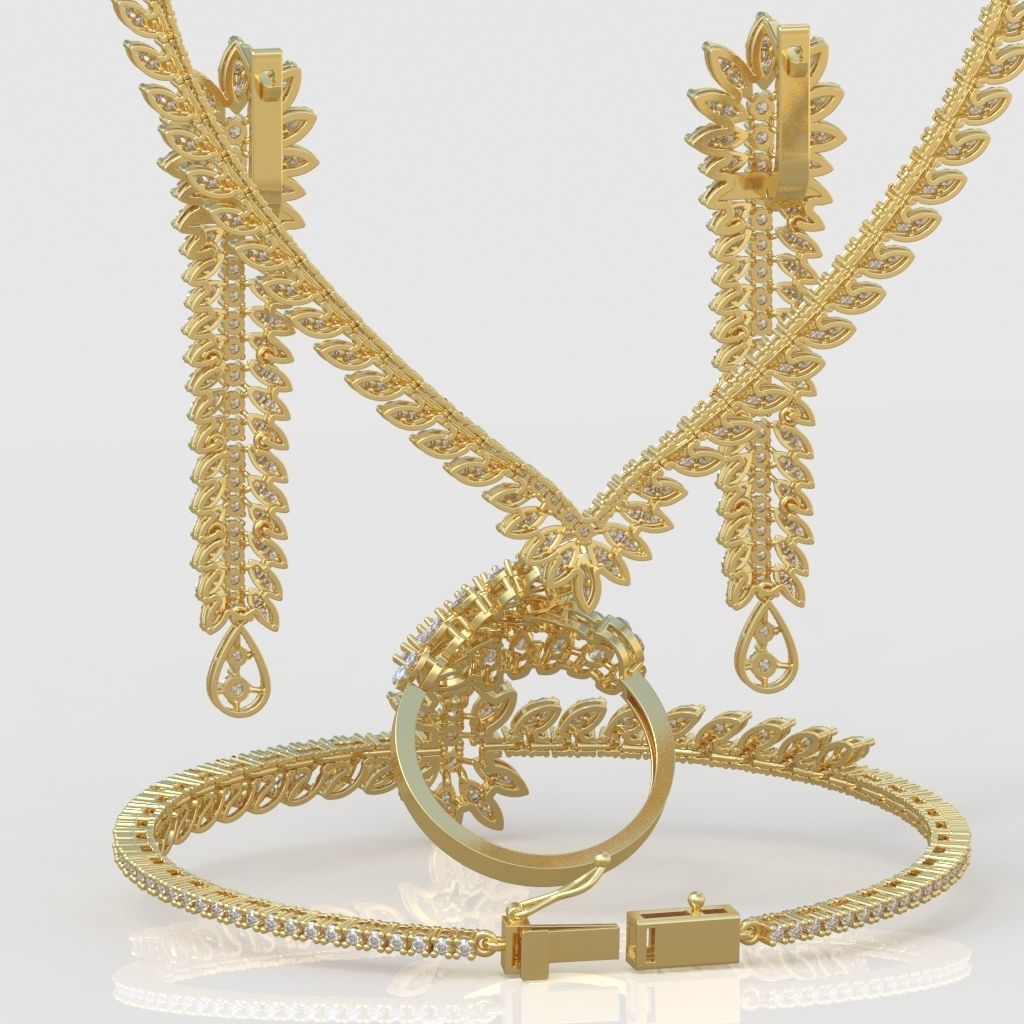Ring Bracelet Earring and Pendant Set 3D printable model 0072 3D Model Collection_9
