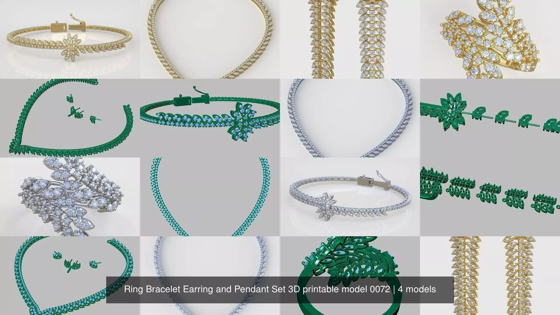 Ring Bracelet Earring and Pendant Set 3D printable model 0072 3D Model Collection_1