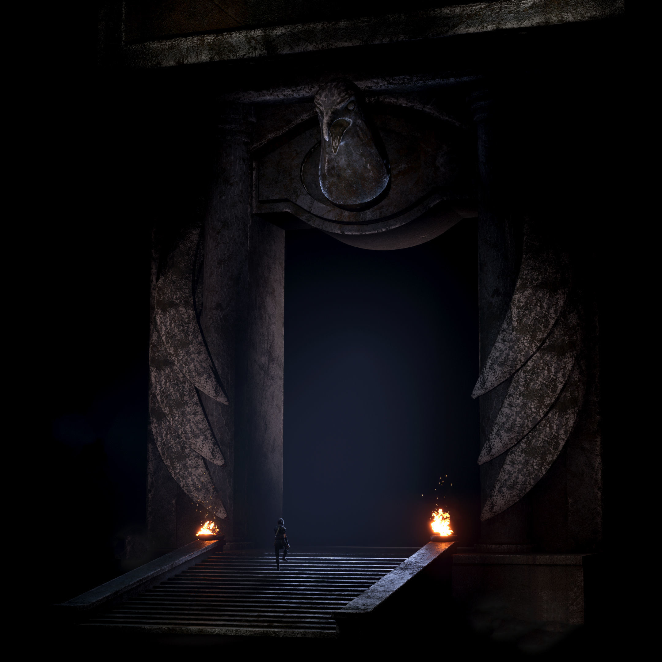 Game ready ancient gate Low-poly 3D model_4