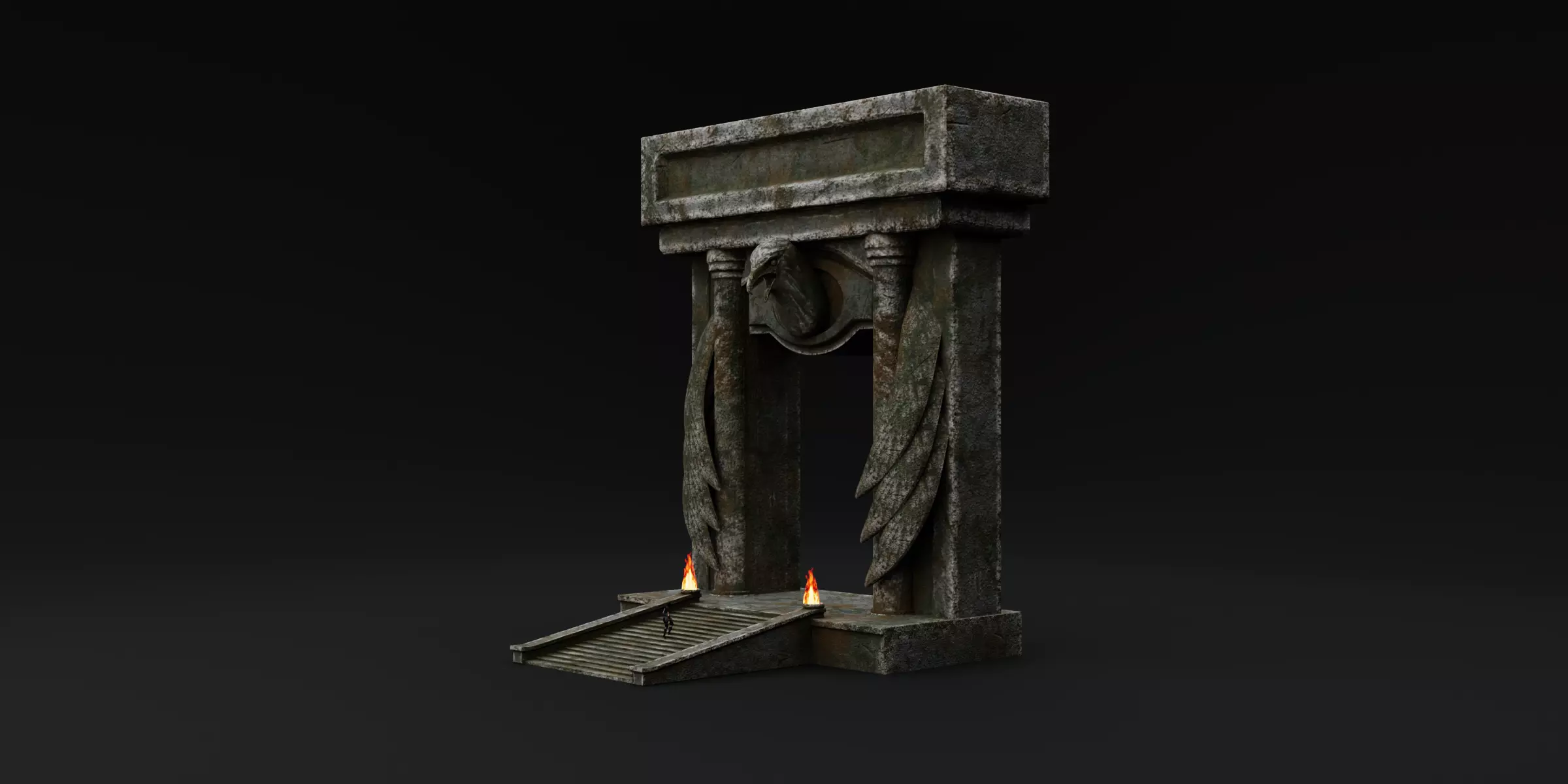 Game ready ancient gate Low-poly 3D model_0