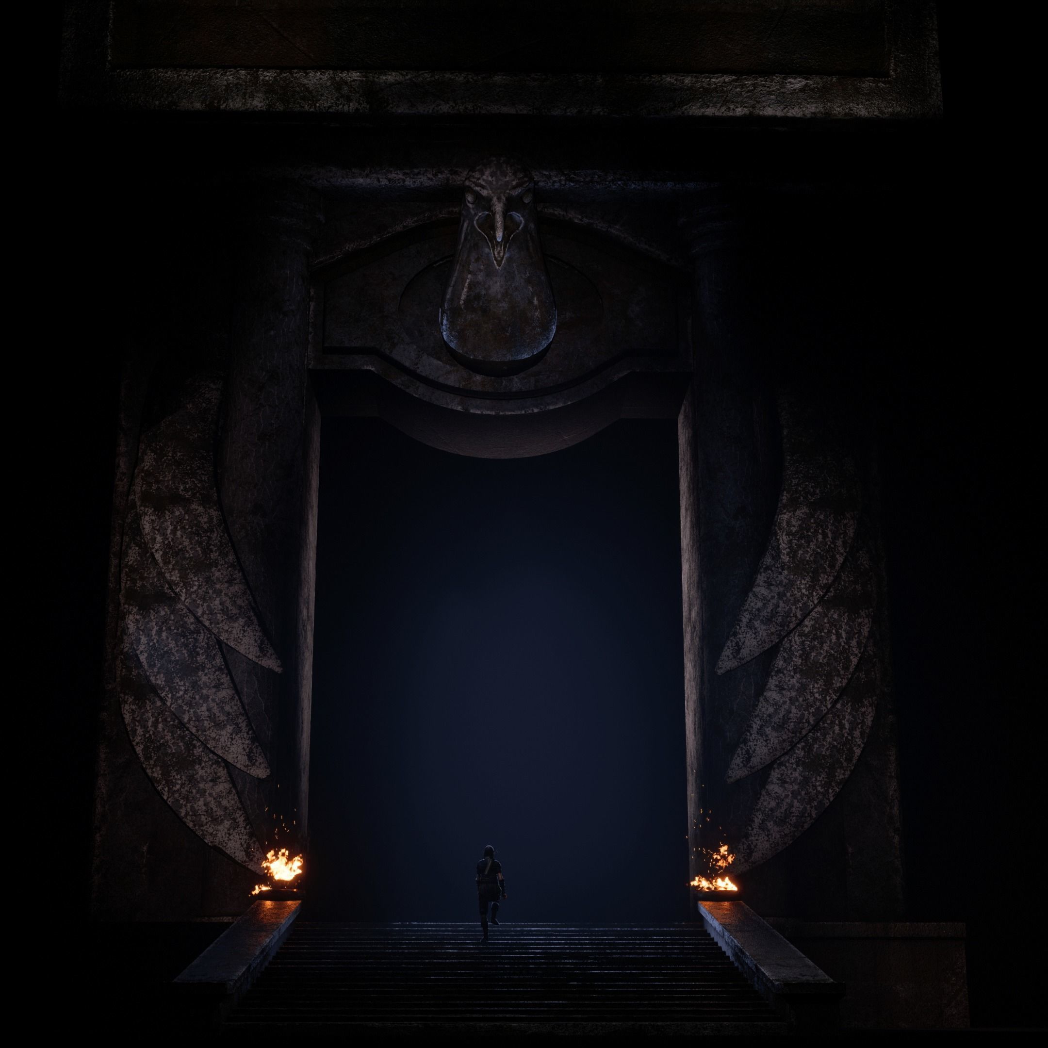 Game ready ancient gate Low-poly 3D model_6