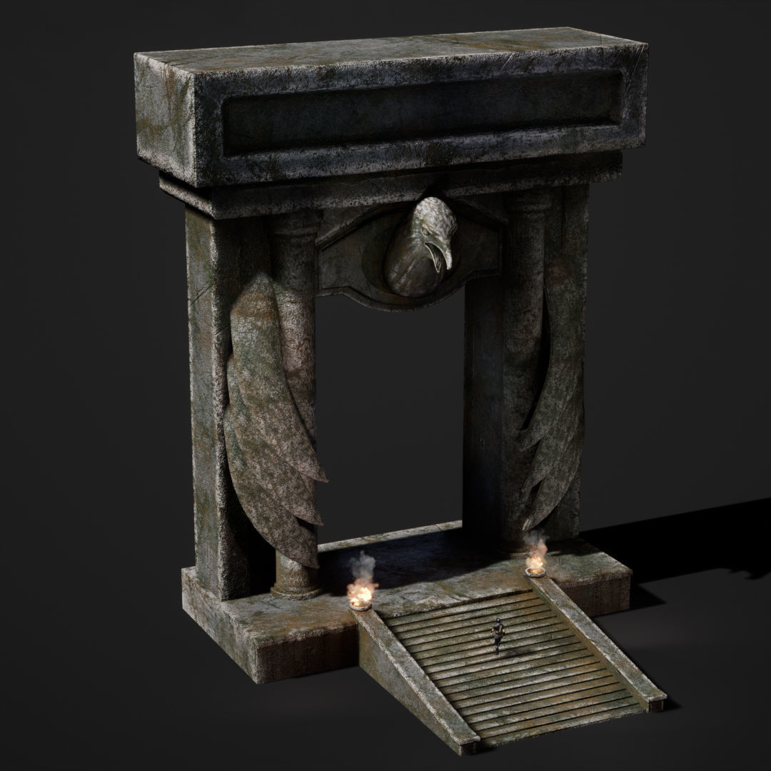 Game ready ancient gate Low-poly 3D model_3
