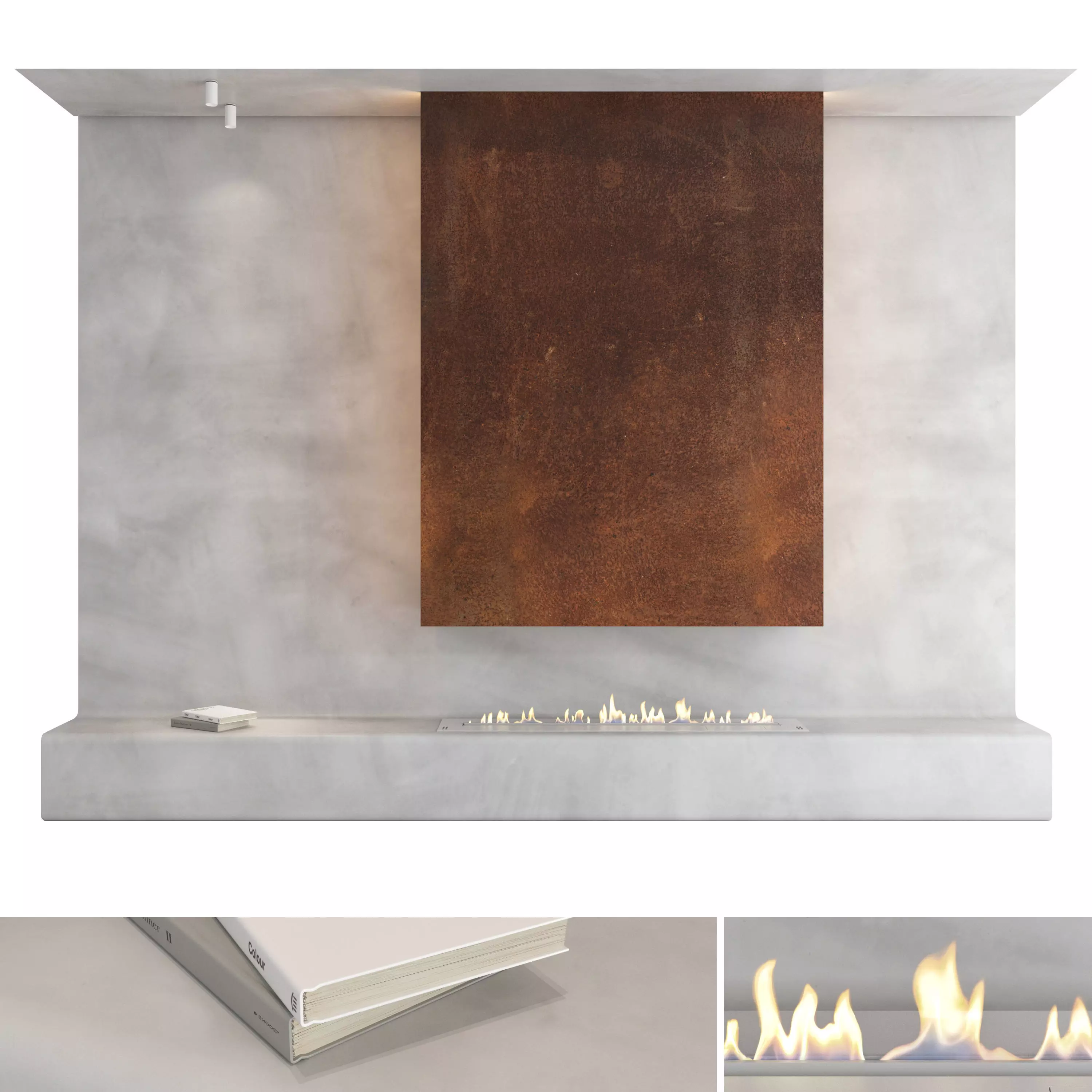 Decorative wall with fireplace set 23 3D model_0