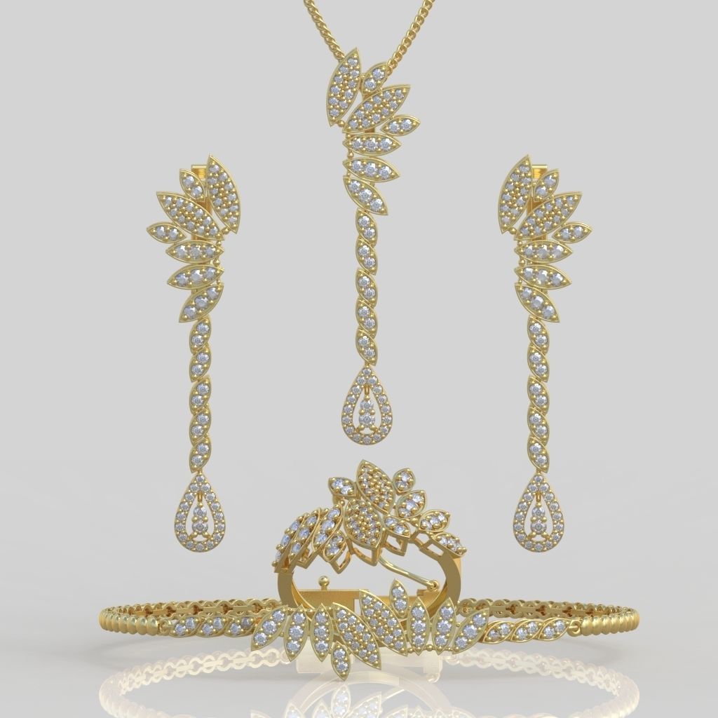 Ring Bracelet Earring and Pendant Set 3D printable model 0074 3D Model Collection_3