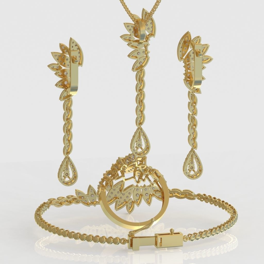 Ring Bracelet Earring and Pendant Set 3D printable model 0074 3D Model Collection_10