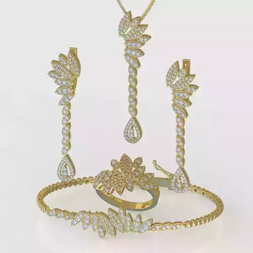 Ring Bracelet Earring and Pendant Set 3D printable model 0074 3D Model Collection