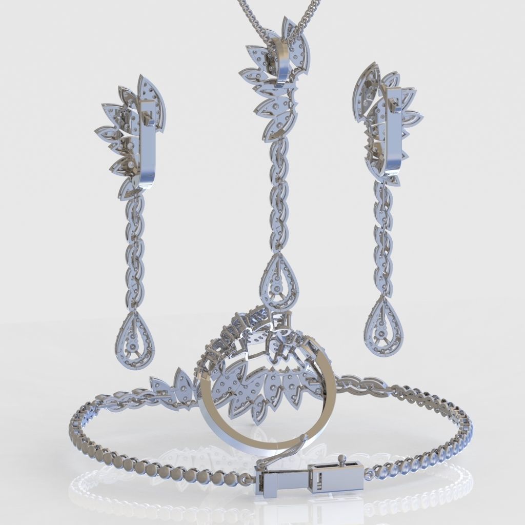 Ring Bracelet Earring and Pendant Set 3D printable model 0074 3D Model Collection_9