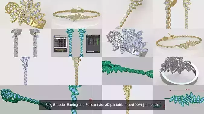 Ring Bracelet Earring and Pendant Set 3D printable model 0074