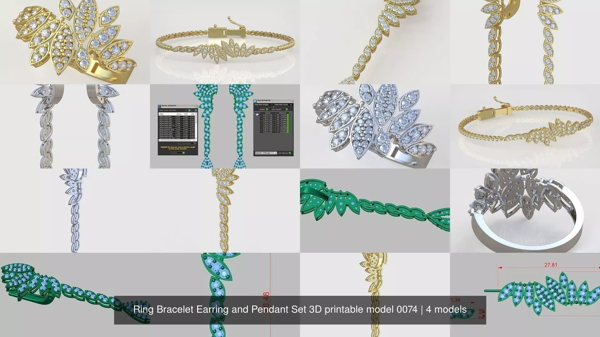 Ring Bracelet Earring and Pendant Set 3D printable model 0074 3D Model Collection_1