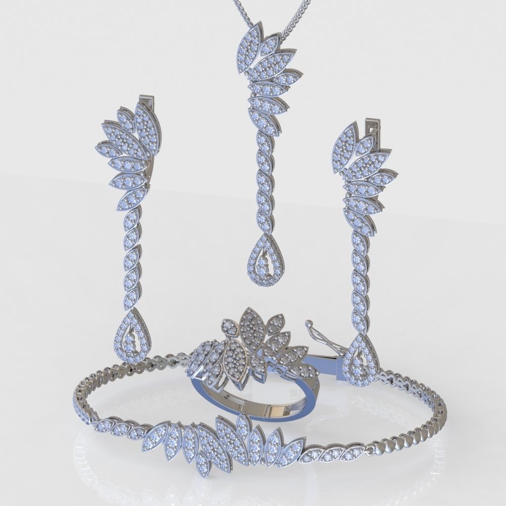 Ring Bracelet Earring and Pendant Set 3D printable model 0074 3D Model Collection_2