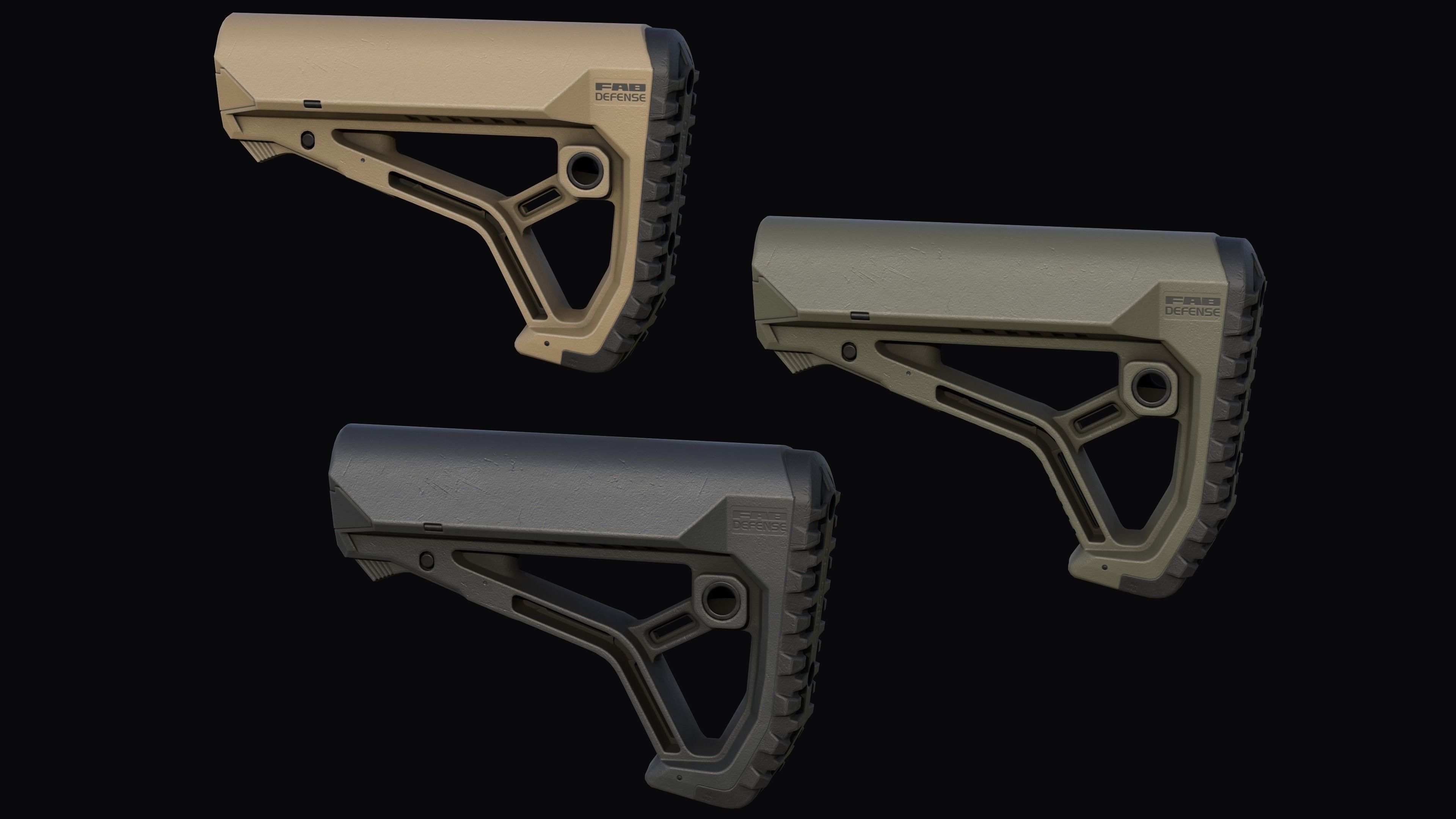 FAB Defense GL-CORE buttstock M4 AR Low-poly 3D model_2