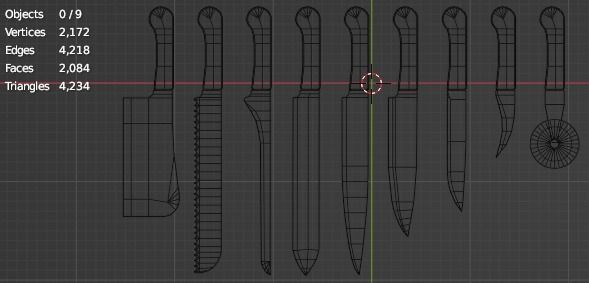 Knife Set of kitchen knives Low-poly 3D model_2