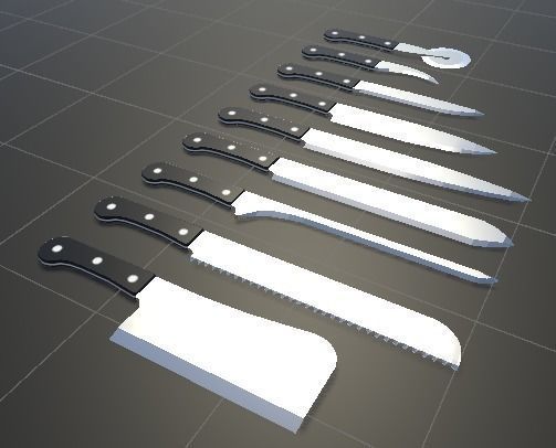 Knife Set of kitchen knives Low-poly 3D model_4