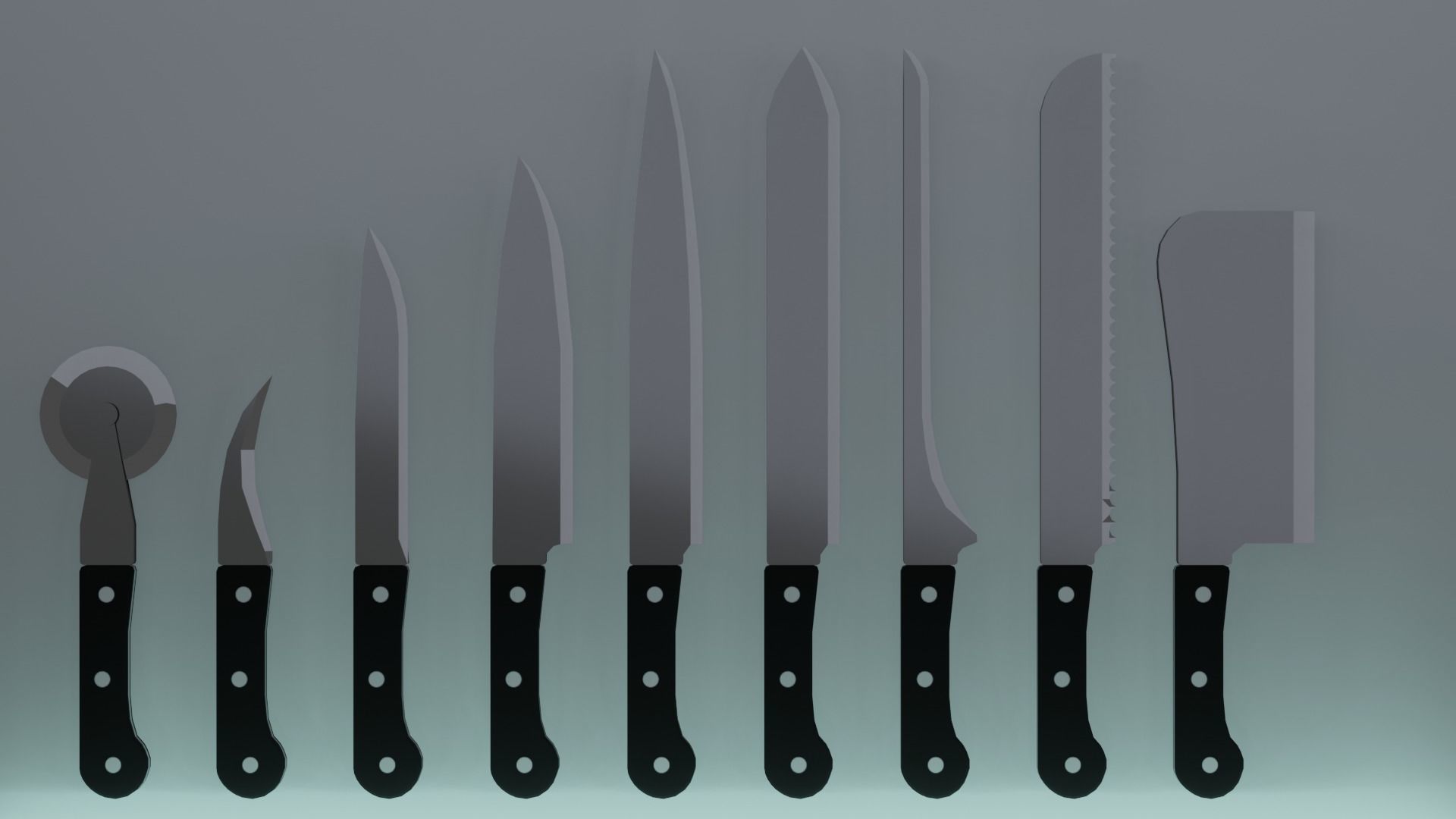 Knife Set of kitchen knives Low-poly 3D model_5