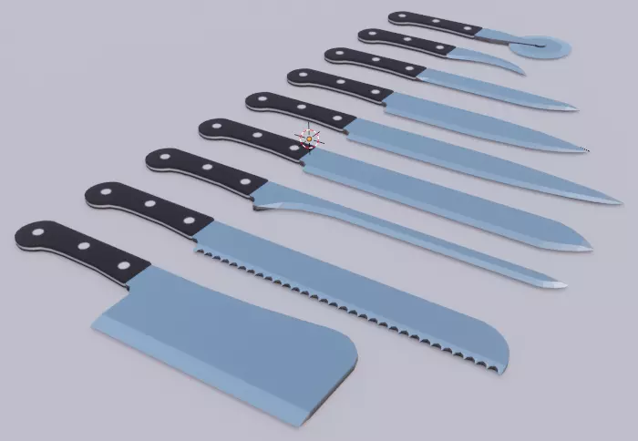 Knife Set of kitchen knives Low-poly 3D model_0