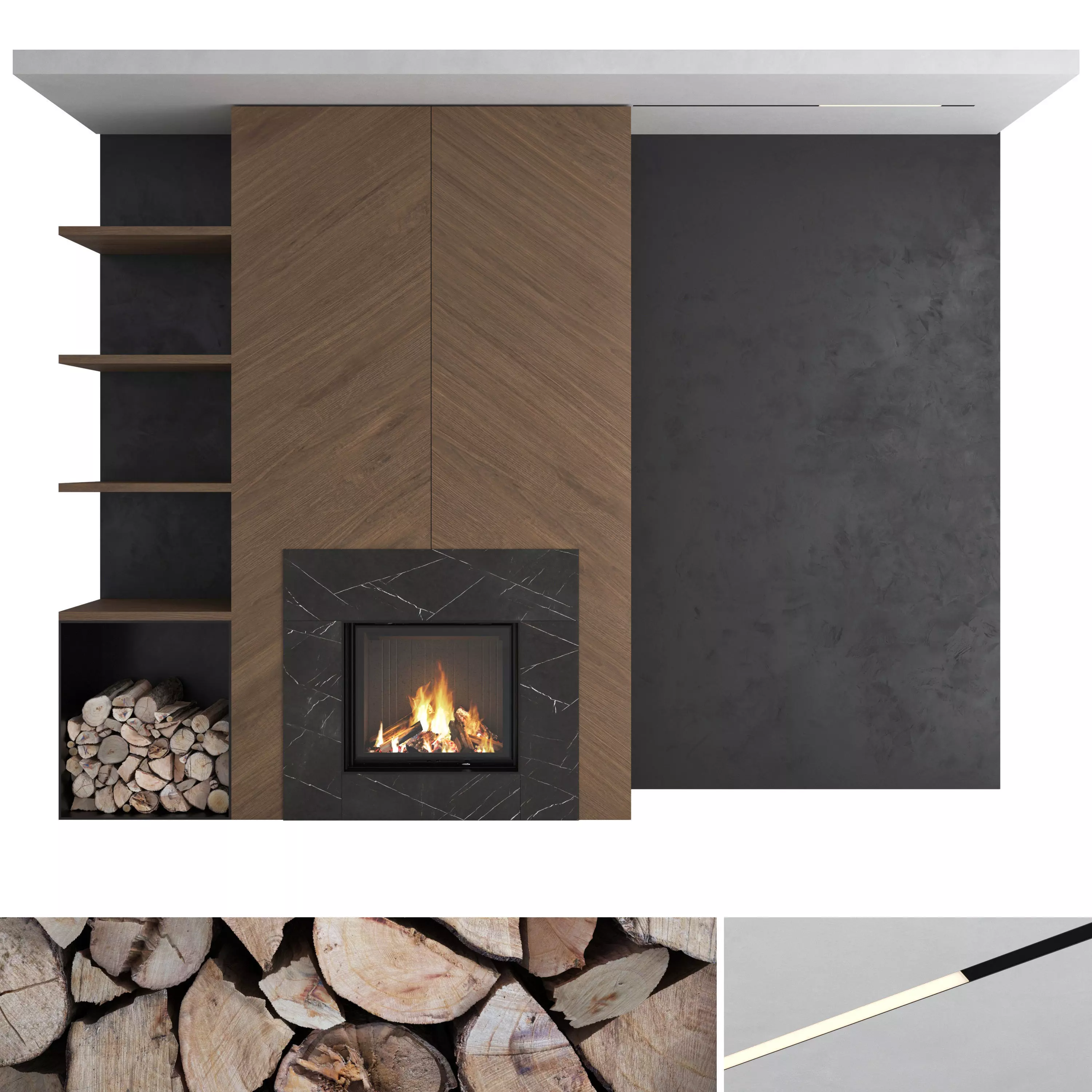 Decorative wall with fireplace set 28 3D model_0