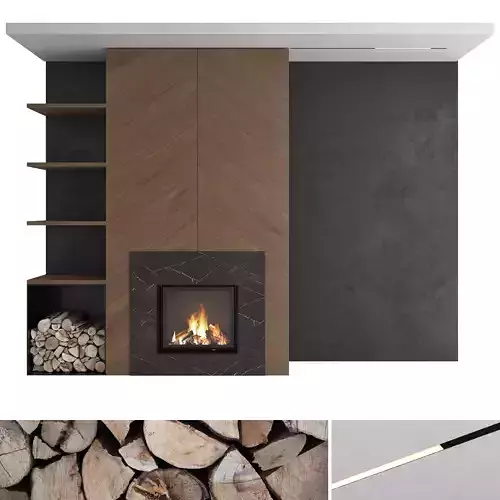 Decorative wall with fireplace set 28 3D model