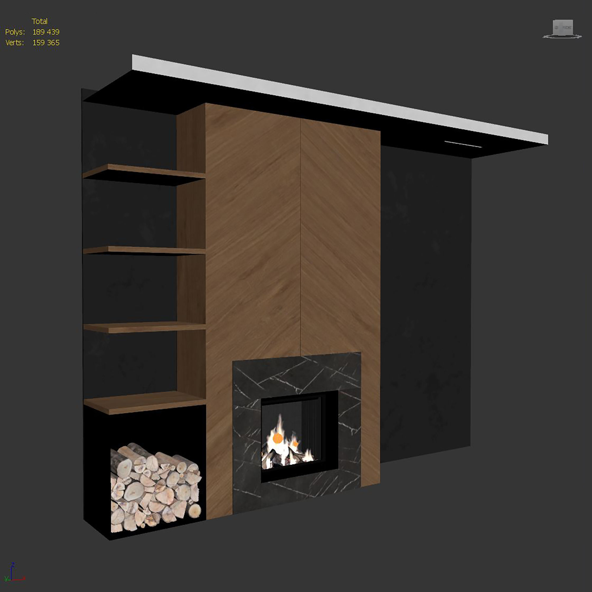 Decorative wall with fireplace set 28 3D model_7