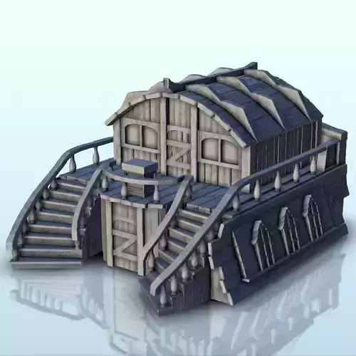 Wooden building with double-stairs 1